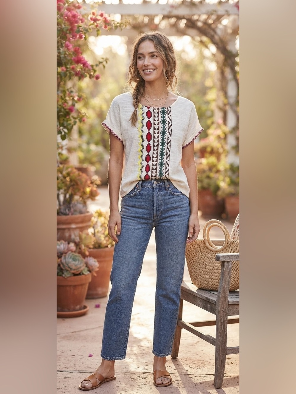 THML Anthropologie Top Sz S Black Blouse Aztec Southwestern Embroidered Boho
